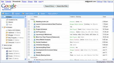 nuova interaccia di Google Docs and Spreadsheets