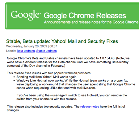 nuova versione chrome