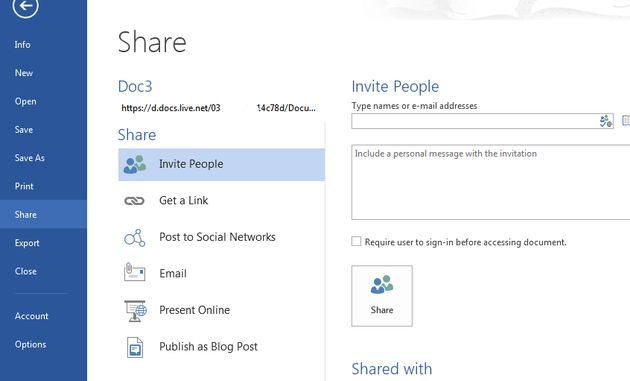 office 2013 microsoft condividere documento word