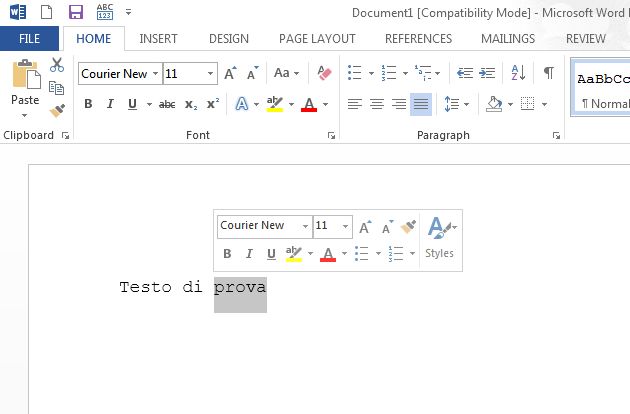 office 2013 trucchi mini toolbar