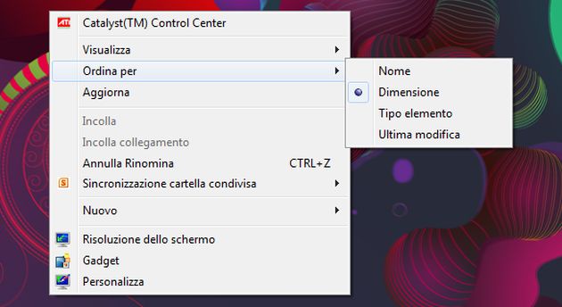 ordinamento icone desktop windows