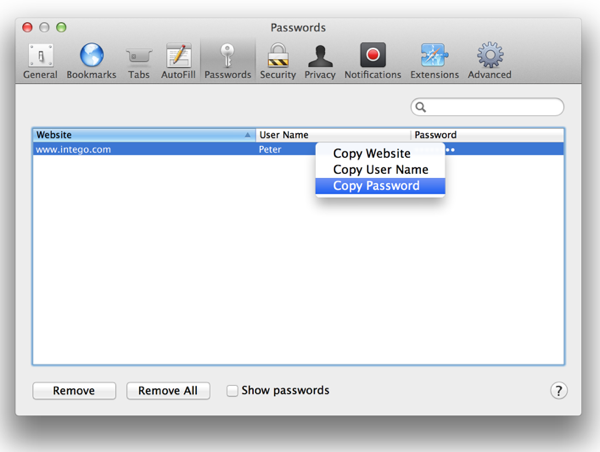 password salvate safari