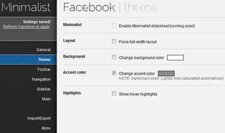 personalizzare facebook minimalist