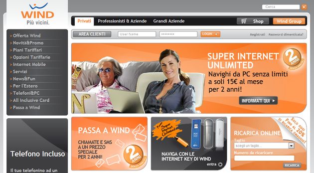 ricarica online wind