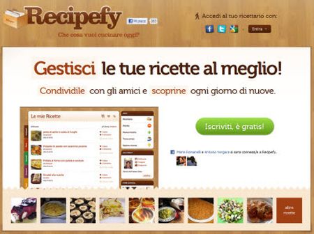 ricette online social network recipefy