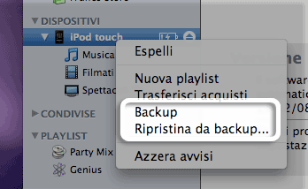 ripristinare backup iphone