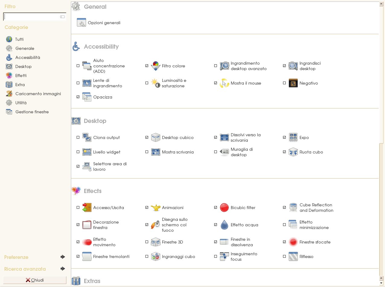 schermata gestore configurazione compizconfig