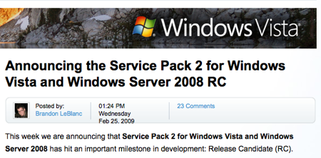 Service Pack 2 RC2 Vista