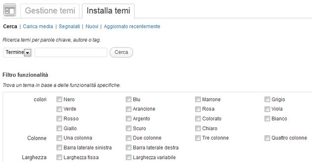 template wordpress installazione