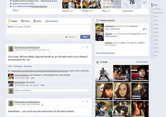timeline facebook singola colonna