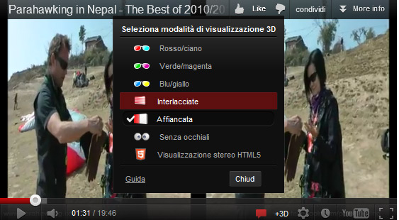 video 3d youtube opzioni