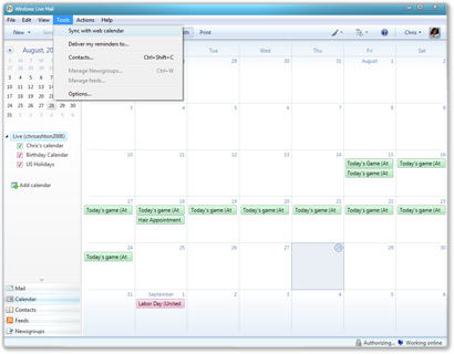 Windows Live Mail Calendar