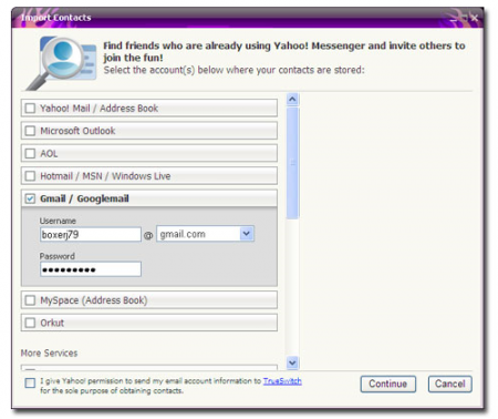 Yahoo Messenger 9.0 Importa Contatti