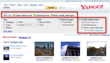 yahoo image search ora permette di selezionare i CC